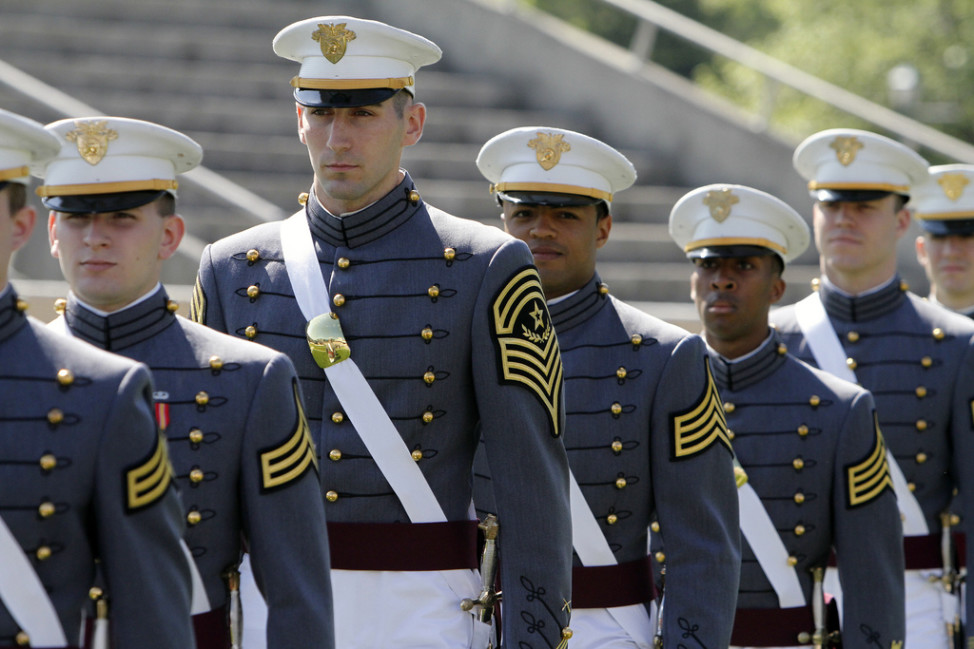 FILE -- Graduating cadets line up at the U.S. Military Academy at West Point in New York. Seventy-eight percent of people surveyed felt being a military officer is a high-prestige profession. (Photo by Mike Strasser, West Point Public Affairs via Flickr)