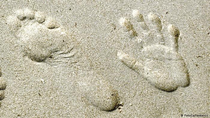Hand and feet imprint in sand